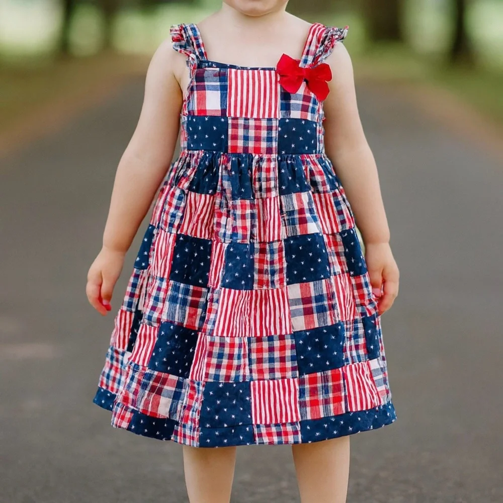 Gymboree Red and Blue Patchwork Sundress with Bow